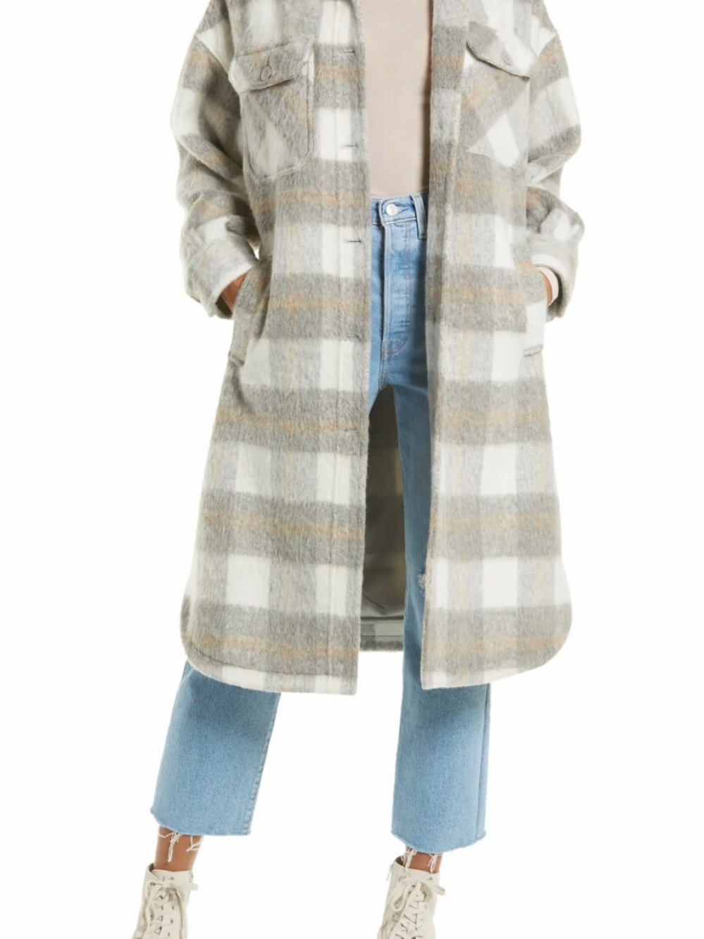 Treasure & Bond Long Wool Plaid Shirt Jacket Shacket Coat size:S